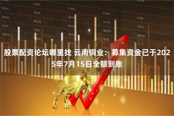 股票配资论坛哪里找 云南铜业：募集资金已于2025年7月15日全额到账