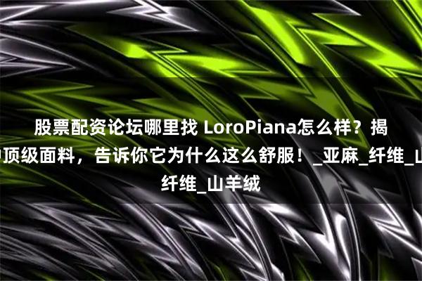 股票配资论坛哪里找 LoroPiana怎么样？揭秘6种顶级面料，告诉你它为什么这么舒服！_亚麻_纤维_山羊绒